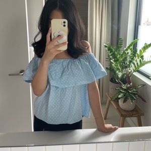 Off shoulder blue top with dots